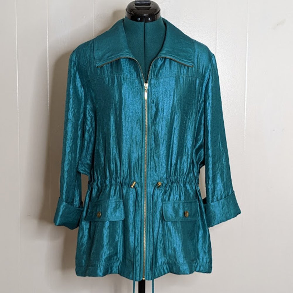 Hearts Of Palm Rayon Blend Full Zip Drawstring Blazer Jacket. Size 16.